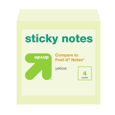 Sticky Notes Cube 3" x 3" 4ct Yellow - up&up : 400 Sheets, Multicolor, Office Supplies, Uncoated Paper