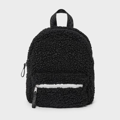 Kids' Mini Faux Shearling Backpack - Art Class  Black: Lightweight Solid Design, Ages 3-11, Recycled Polyester