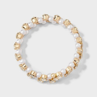 Stone and Pearl Wrap Around Bracelet - A New Day  Gold