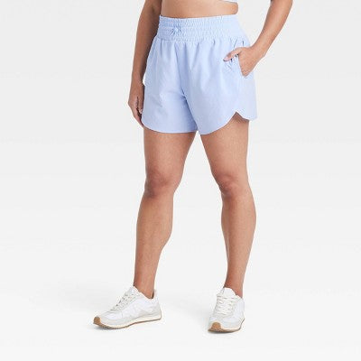 Women's Size M Flex Woven High-Rise Shorts 5" - All In Motion Periwinkle Blue M: Recycled Polyester, Spandex, Adjustable Waistband