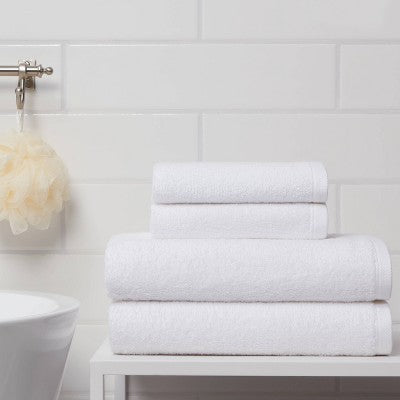 4pk Antimicrobial Assorted Bath and Hand Towel Set White - Room Essentials : Midweight Cotton, Machine Washable