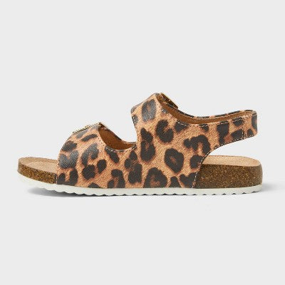 Toddler Girls' Size 6 Reagan Footbed Sandals - Cat & Jack Brown 6T: Leopard Spot Pattern, Hook and Loop Closure, Open Toe Design