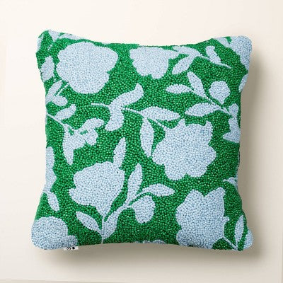 12x12 Inch Beaded Classic Rose Square Throw Pillow Green/Blue - Kate Spade New York x Target