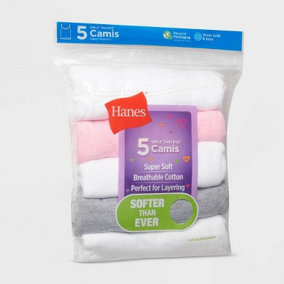Hanes Girls' M 5pk Camisole - White/Gray/Pink