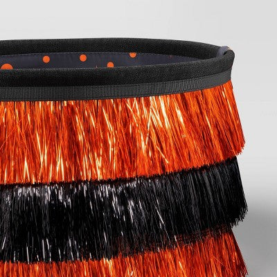 7.5 Halloween Trick or Treat Fabric Basket Orange/Tinsel Black - Hyde and EEK! Boutique
