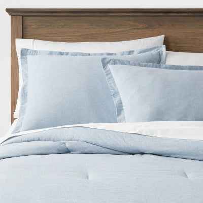 Full/Queen Cotton Linen Chambray Comforter & Sham Set Blue - Woven Bedding Sets *Damaged Packaging All Contents Included*