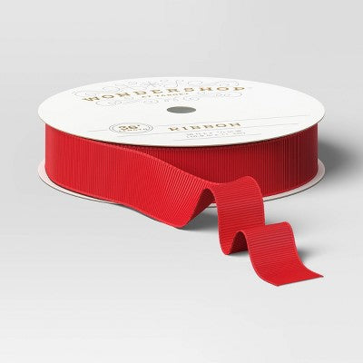 5/8 Inch Grosgrain Fabric Christmas Ribbon 36' Red - Wondershop