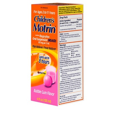 Children's Motrin Pain Reliever/Fever Reducer Liquid - Ibuprofen (NSAID) - Bubble Gum - 4 fl oz *Exp 2027/07* *Damaged Package See Description*
