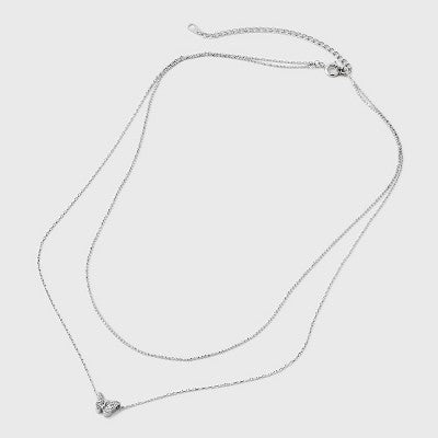 Silver Plated Sliding Cubic Zirconia Butterfly Multi-Strand Necklace - A New Day : Brass, Nickel-Free, 21 Length