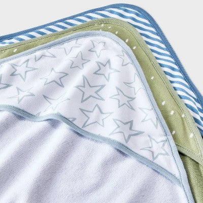 Infant 3pk Hooded Towel Stars Stripes - Cloud Island Green Blue