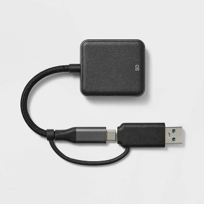 90MB/s Card Reader - heyday  Black: USB & USB-C Connectivity