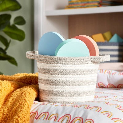 Small Striped Coiled Kids' Rope Basket Gray - Pillowfort