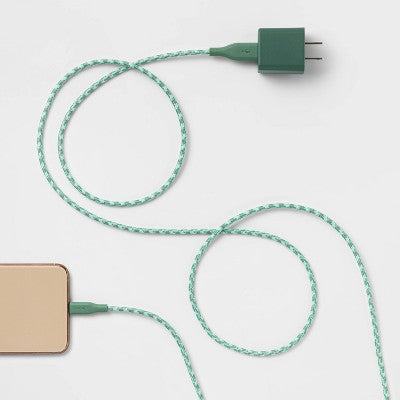 2-Port Wall Charger 15W USB-C & 5W USB-A (with 6' Lightning to USB-A Cable) - heyday Evergreen *Packaging Damaged/Opened*