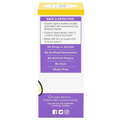 Zarbee's Baby Cough Syrup + Immune with Organic Agave & Zinc - Natural Grape Flavor - 2 fl oz *Exp 12/2026* *Damaged Box*