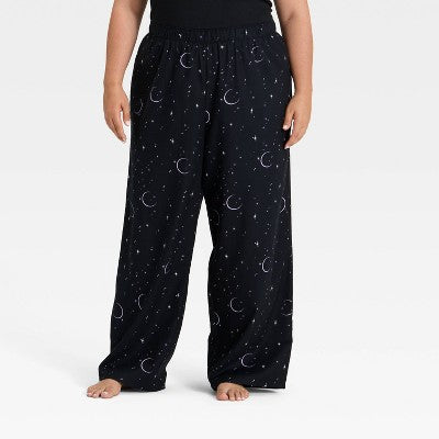 Women's 1X Halloween Celestial Flannel Pajama Pants - Hyde and EEK! Boutique Black