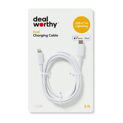 5' Lightning to USB-C Charging Cable - dealworthy  White