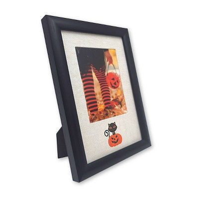 ELSA L 3 x 4 Inch Halloween Picture Frame Black with Cat & Pumpkin