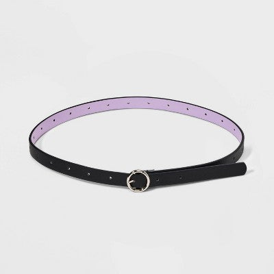 Girls' Size L 3pk Butterfly Themed Belt Set - Cat & Jack Purple/White/Black L: Adjustable Waist, Skinny Style
