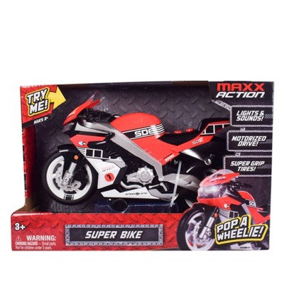 Maxx Action Red Motorized Toy Road Super Bike Motorcycle with Lights Sounds and Wheelie Feature *Damaged Box*