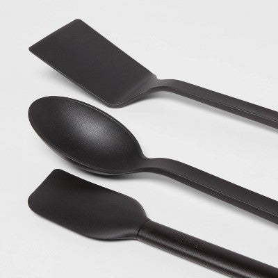 3pc Nylon Kitchen Utensil Set Turner Spoon Spatula Black