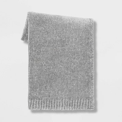 60x50 Inch Shiny Chenille Throw Blanket Light Gray - Project 62