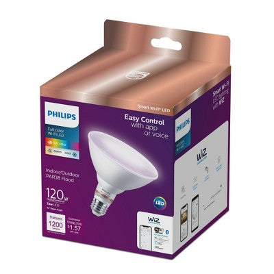 Philips Smart 120W Color PAR38 1P: LED Light Bulb, 13W, Multicolored, Dimmable, Voice Control, 1200 Lumens, E26 Base, 22.8-Year Life