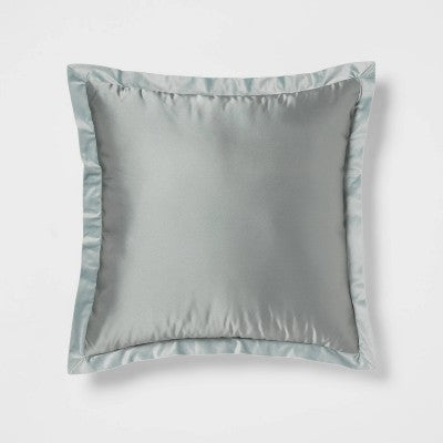 24x24 Luxe Euro Sateen with Velvet Trim Decorative Pillow Light Teal Green - Threshold