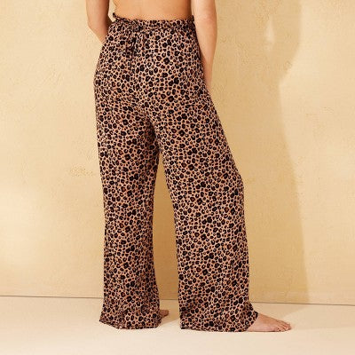 Women's Size L(12-14) Leopard Print Ruffle Waist Cover Up Pants - Shade & Shore Brown