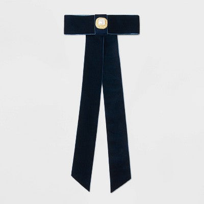 Velvet Bow with Pearl Center Hair Barrette - A New Day  Navy Blue