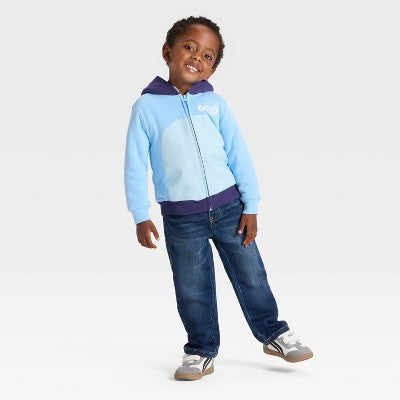 Boys' 3T - Bluey Cosplay Faux Shearling Hoodie Zip-Up Sweatshirt - Light Blue