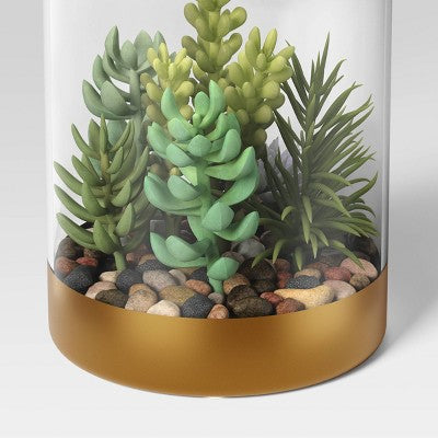 Round Glass Terrarium, Faux Succulent Decor