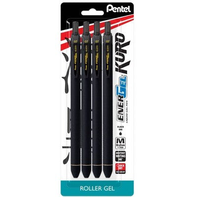 4ct EnerGel Kuro Liquid Gel Pen 0.7mm Medium Line Black - Pentel