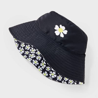Girls' Reversible Daisy Printed Bucket Hat - art class  Black: UPF 50+, Lightweight, Floral Pattern