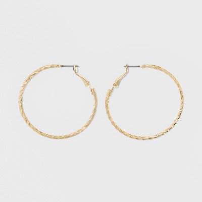 Textured Hoop Earrings - A New Day Gold: Leverback, Nickel-Free Metal, 1.75 Diameter