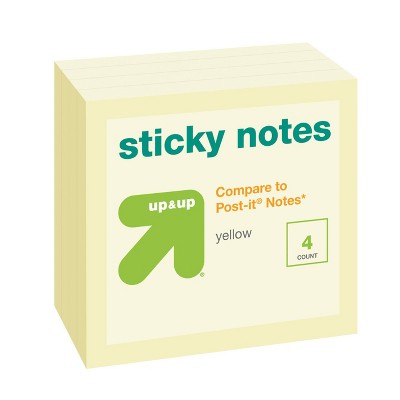 Sticky Notes Cube 3" x 3" 4ct Yellow - up&up : 400 Sheets, Multicolor, Office Supplies, Uncoated Paper