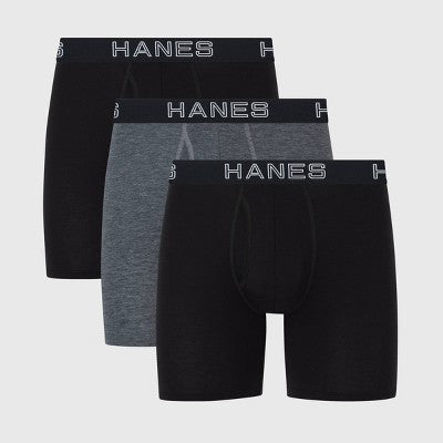 Men's L - Hanes Premium 3pk Boxer Briefs Total Support Pouch - Gray/Black