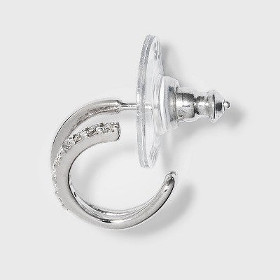 Sterling Silver Cubic Zirconia Double Post Hoop Earring Set 2pc - A New Day - Silver