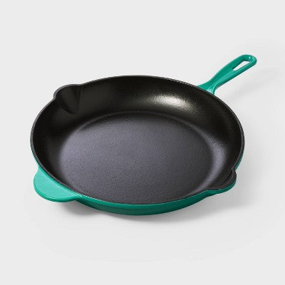 12 Enameled Cast Iron Fry Pan Green - Tabitha Brown for Target: Skillet, Even-Heating, Oven-Safe, Cookware