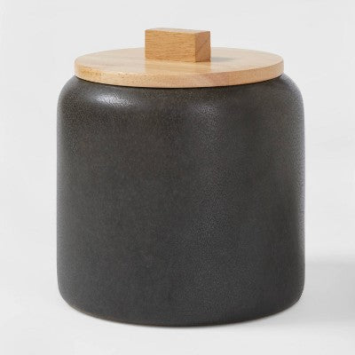 Medium Stoneware Tilley Food Storage Canister with Wood Lid Black - Threshold