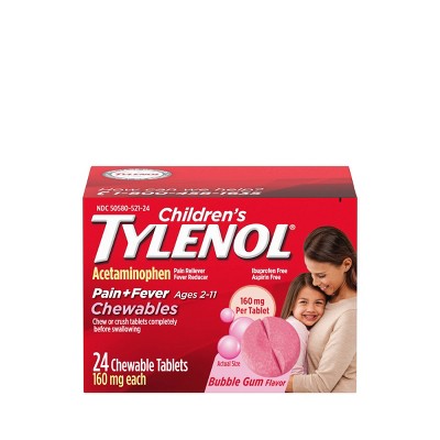Children's Tylenol Pain + Fever Relief Chewables - Acetaminophen - Bubble Gum - 24ct *Exp 12/26*