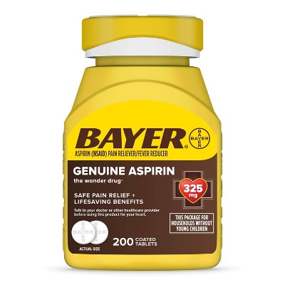 Bayer Genuine Pain Reliever 325mg & Fever Reducer Tablets - Aspirin (NSAID) - 200ct *Exp 1/27*