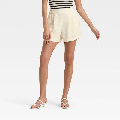 Women's Size S High-Rise Modern Gauze Shorts - A New Day Cream
