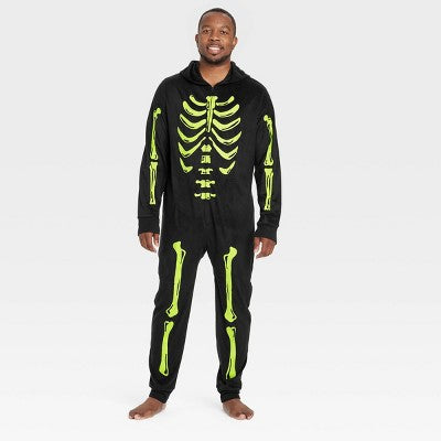 Men's S Glow-in-the-Dark Skeleton Halloween Matching Family Union Suit Pajama - Hyde & EEK! Boutique Black