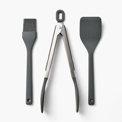 3pc Silicone Mini Turner Basting Brush & Tongs Set Dark Gray - Figmint : Kitchen Gadgets, Dishwasher-Safe Utensils