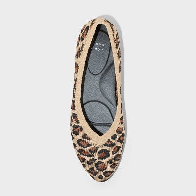 Women's 7.5 Claire Knit Washable Ballet Flats - A New Day Light Brown Pull-On, Removable Footbed