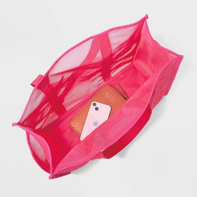 Mesh Tote Handbag - Shade & Shore  Pink: Polyester Unstructured Beach Bag