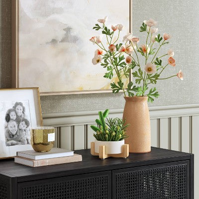 Artificial Succulent Wood Planter - Threshold : Faux Greenery, Indoor Stoneware Pot Decor