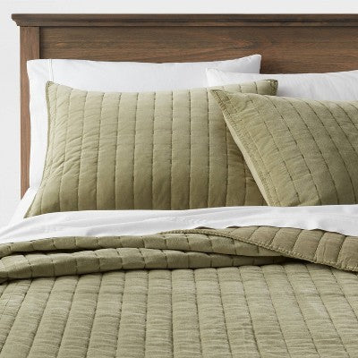 Standard Channel Stitch Velvet Quilt Sham Green - Threshold : Cotton Backing, OEKO-TEX Certified, No Flange