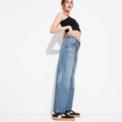 Women's 0  Mid-Rise 90's Relaxed Jeans - Wild Fable Medium Wash: Straight Fit, Denim, 31" Inseam