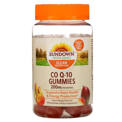 Sundown Naturals Co Q-10 Gummies, Peach Mango Flavored, 200 mg, 50 Gummies, Dietary Supplements *Exp 01/2026*